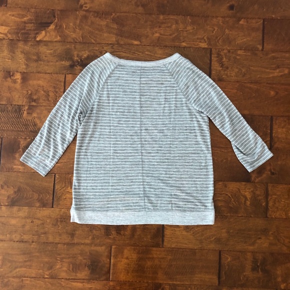 LOFT gray and white striped sweater. Size Medium. - Picture 2 of 3